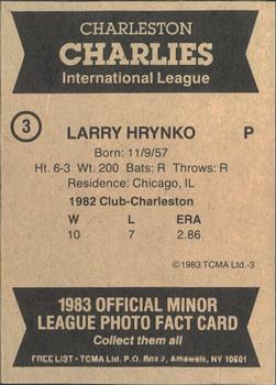 1983 TCMA Charleston Charlies #3 Larry Hrynko Back