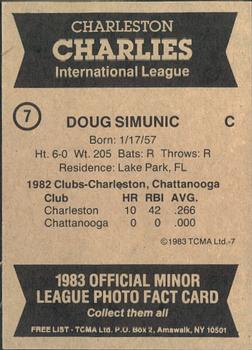 1983 TCMA Charleston Charlies #7 Doug Simunic Back