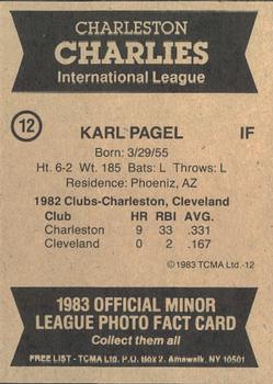 1983 TCMA Charleston Charlies #12 Karl Pagel Back