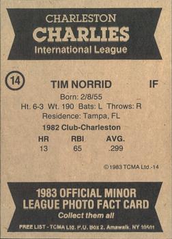 1983 TCMA Charleston Charlies #14 Tim Norrid Back