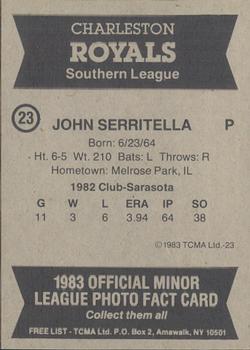 1983 TCMA Charleston Royals #23 John Serritella Back