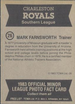 1983 TCMA Charleston Royals #26 Mark Farnsworth Back