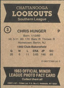 1983 TCMA Chattanooga Lookouts #3 Chris Hunger Back