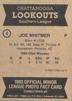 1983 TCMA Chattanooga Lookouts #4 Joe Whitmer Back