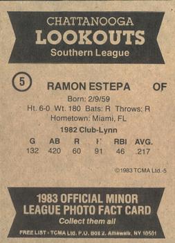1983 TCMA Chattanooga Lookouts #5 Ramon Estepa Back