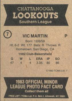 1983 TCMA Chattanooga Lookouts #7 Vic Martin Back