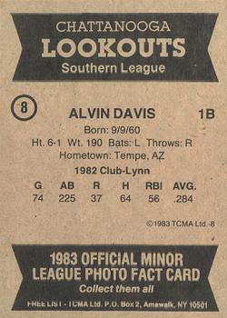 1983 TCMA Chattanooga Lookouts #8 Alvin Davis Back