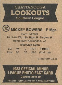 1983 TCMA Chattanooga Lookouts #12 Mickey Bowers Back