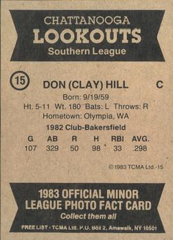 1983 TCMA Chattanooga Lookouts #15 Clay Hill Back
