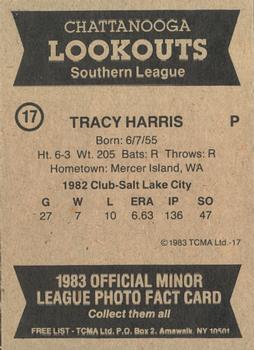 1983 TCMA Chattanooga Lookouts #17 Tracy Harris Back