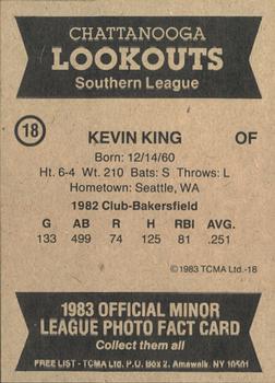 1983 TCMA Chattanooga Lookouts #18 Kevin King Back