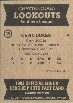 1983 TCMA Chattanooga Lookouts #19 Kevin Dukes Back
