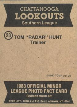 1983 TCMA Chattanooga Lookouts #23 Tom Hunt Back