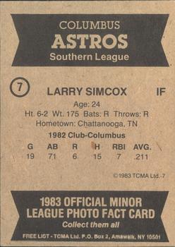 1983 TCMA Columbus Astros #7 Larry Simcox Back