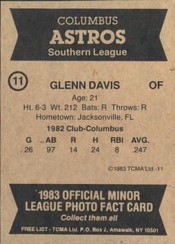1983 TCMA Columbus Astros #11 Glenn Davis Back
