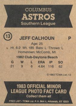 1983 TCMA Columbus Astros #13 Jeff Calhoun Back