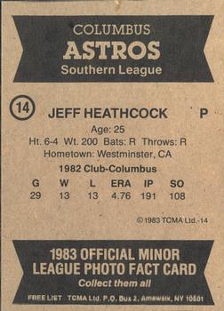 1983 TCMA Columbus Astros #14 Jeff Heathcock Back