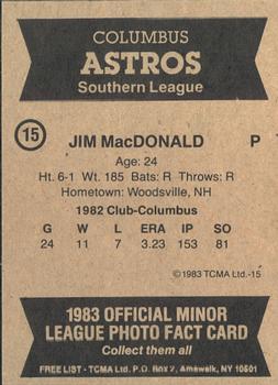 1983 TCMA Columbus Astros #15 Jim MacDonald Back