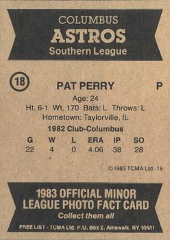 1983 TCMA Columbus Astros #18 Pat Perry Back