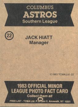 1983 TCMA Columbus Astros #22 Jack Hiatt Back