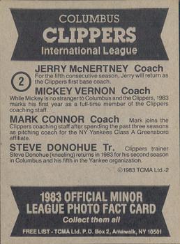 1983 TCMA Columbus Clippers #2 Jerry McNertney / Mickey Vernon / Mark Connor / Steve Donohue Back