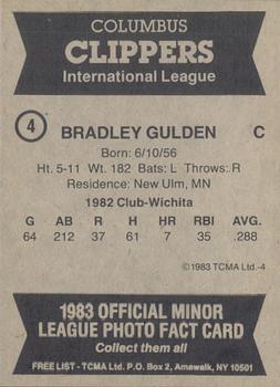 1983 TCMA Columbus Clippers #4 Brad Gulden Back