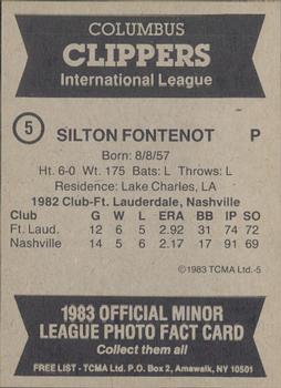 1983 TCMA Columbus Clippers #5 Ray Fontenot Back
