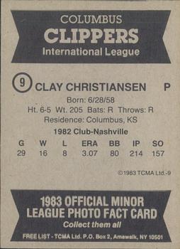 1983 TCMA Columbus Clippers #9 Clay Christiansen Back