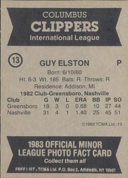 1983 TCMA Columbus Clippers #13 Guy Elston Back