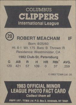 1983 TCMA Columbus Clippers #20 Robert Meacham Back