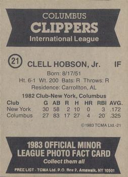 1983 TCMA Columbus Clippers #21 Butch Hobson Back