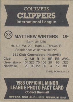 1983 TCMA Columbus Clippers #23 Matt Winters Back