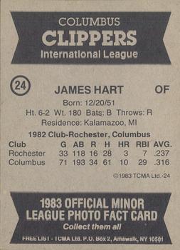 1983 TCMA Columbus Clippers #24 James Hart Back