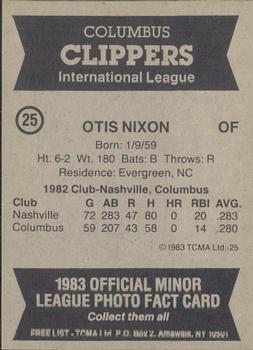 1983 TCMA Columbus Clippers #25 Otis Nixon Back