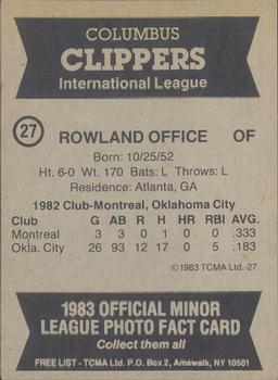 1983 TCMA Columbus Clippers #27 Rowland Office Back