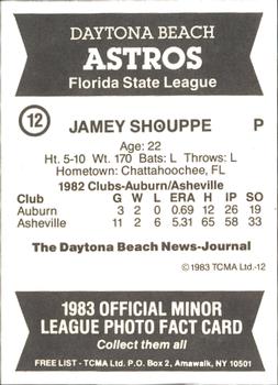 1983 TCMA Daytona Beach Astros #12 Jamey Shouppe Back