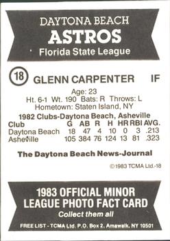 1983 TCMA Daytona Beach Astros #18 Glenn Carpenter Back