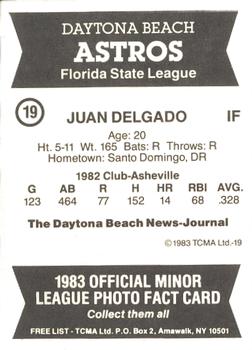 1983 TCMA Daytona Beach Astros #19 Juan Delgado Back