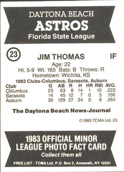 1983 TCMA Daytona Beach Astros #23 Jim Thomas Back