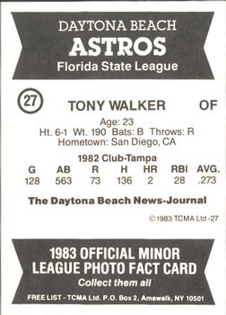 1983 TCMA Daytona Beach Astros #27 Tony Walker Back