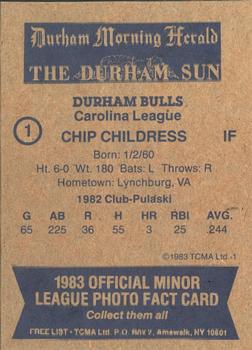 1983 TCMA Durham Bulls #1 Chip Childress Back