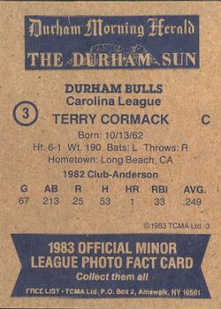 1983 TCMA Durham Bulls #3 Terry Cormack Back