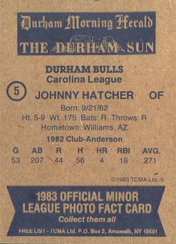 1983 TCMA Durham Bulls #5 Johnny Hatcher Back