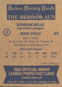 1983 TCMA Durham Bulls #8 Mike Knox Back