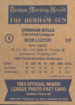 1983 TCMA Durham Bulls #9 Bob Luzon Back