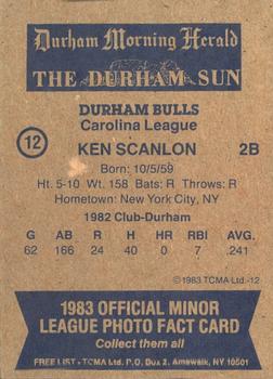 1983 TCMA Durham Bulls #12 Ken Scanlon Back