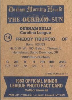 1983 TCMA Durham Bulls #14 Freddy Tiburcio Back