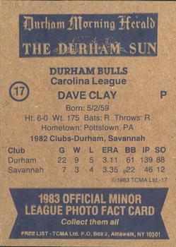 1983 TCMA Durham Bulls #17 Dave Clay Back