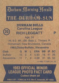 1983 TCMA Durham Bulls #20 Rich Leggatt Back
