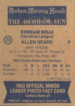 1983 TCMA Durham Bulls #23 Allen Sears Back